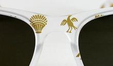 Cargar imagen en el visor de la galería, Dentalle de la montura de unas gafas falleras con dibujo de pardalets, diseño original inspirado en la indumentaria valenciana y las fiestas de Fallas.
