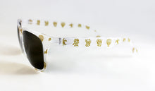 Cargar imagen en el visor de la galería, Gafas de sol falleras semitransparentes con pardalets y detalles dorados, accesorio festivo valenciano para Fallas y regalos tradicionales
