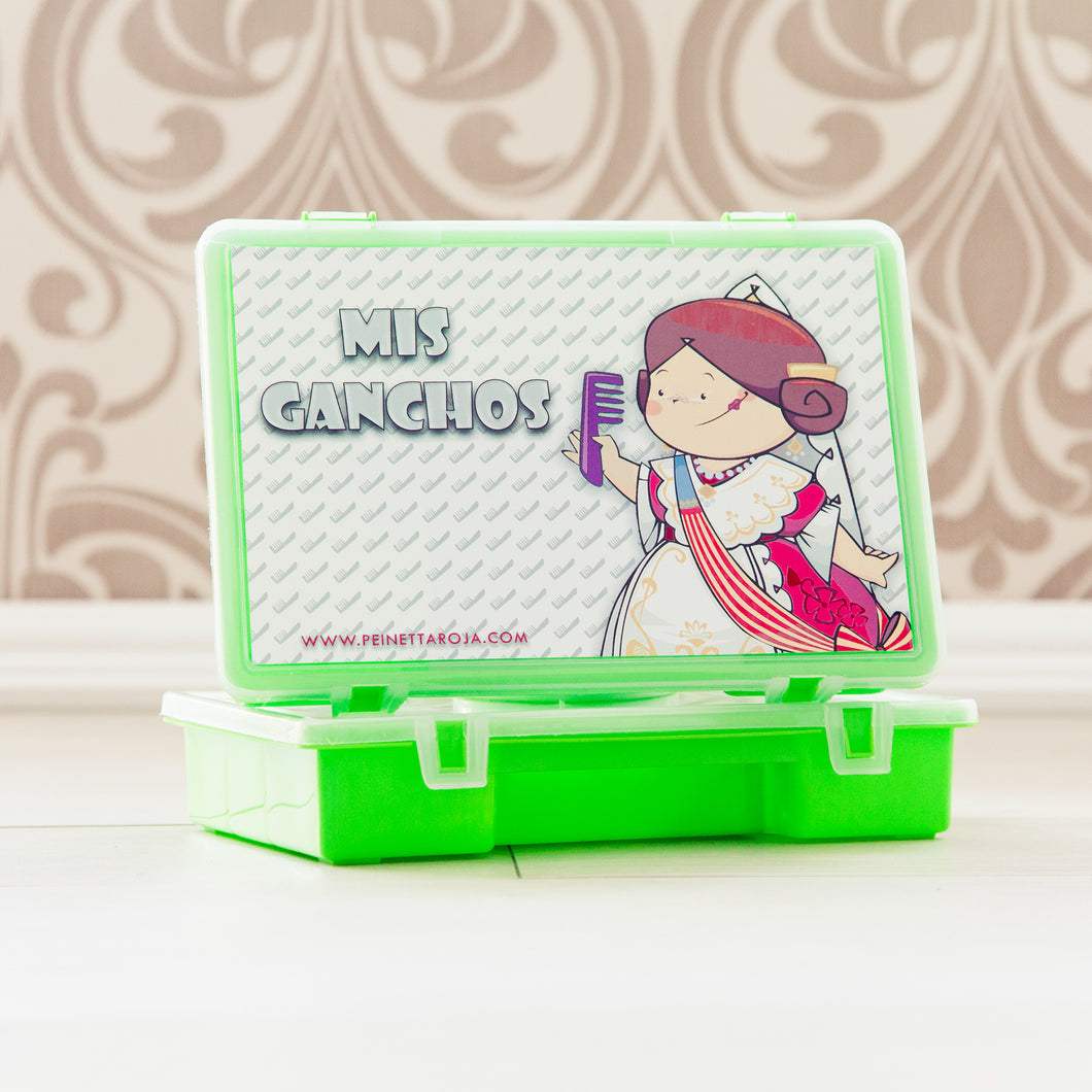 Caja de ganchos de peluquería para fallera.